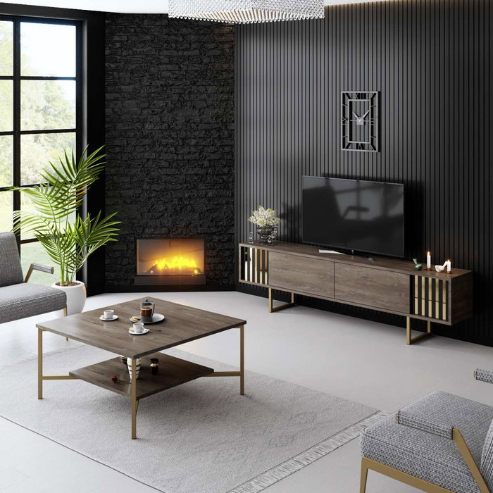 Hanah Home Gold Line Soporte para TV Nogal y Oro